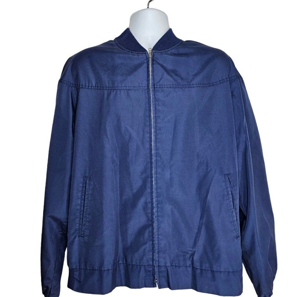 Vintage 80s Sears Jacket Mens Size XL Blue Zip Up Harrington Bomber Lightweight